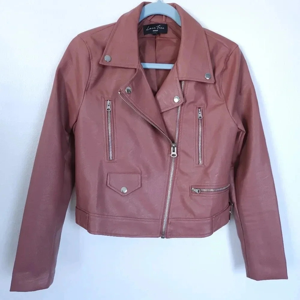Love Tree Mauve Faux Leather Moto Biker Jacket Mauve Pink Womens Medium‎